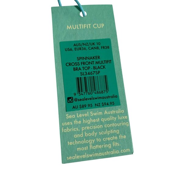 Sea Level Swim Australia Black Spinnaker Cross Front Multifit Bra Top US 6 - Picture 4 of 8